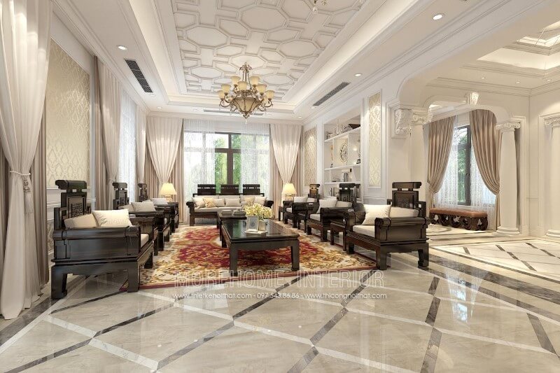Mẫu Sofa tân cổ điển đồng kỵ gỗ tự nhiên sơn đen nổi bật kết hợp đệm ngồi bọc da màu trắng - một nét đẹp cổ xưa, quý tộc Mẫu sofa gỗ óc chó sang trọng