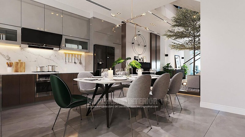 Mẫu thiết kế hệ tủ bếp biệt thự đẹp mang đến sự tiện nghi cho không gian sống gia chủ với những tích hợp thông minh. Tủ bếp gỗ công nghiệp và tủ bếp acrylic