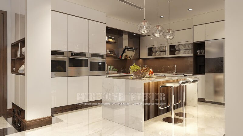 Mẫu tủ bếp Acrylic phủ bóng gương đang là một trong những sản phẩm được ưa chuộng nhất hiện nay trên thị trường Việt Tủ bếp gỗ công nghiệp