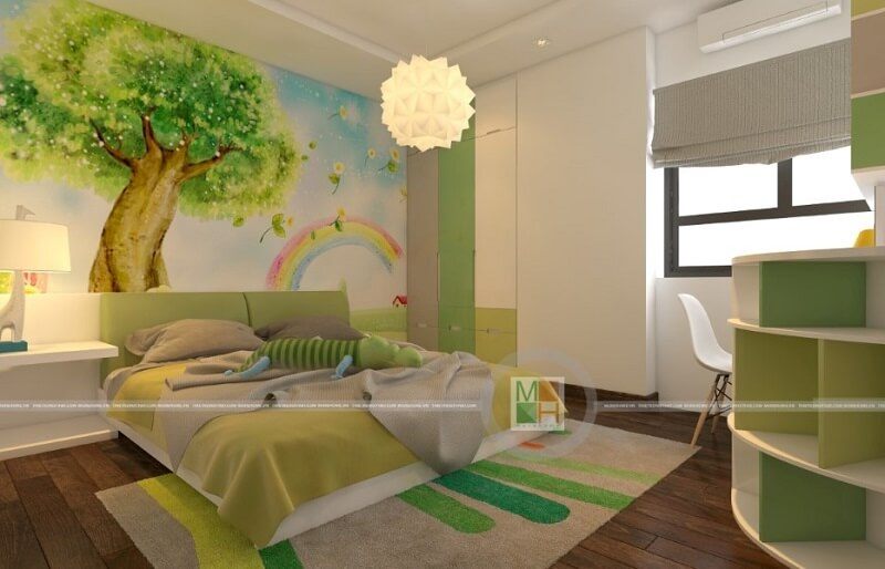 Trang trí phòng ngủ trẻ con đẹp sử dụng tranh dán tường hình thiên nhiên mang đến không gian căn phòng ngủ mơ ước cho bé